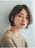 黒髪/ボブルフ/ネビージュ/小顔/ワンレン/カット/髪質改善/前髪