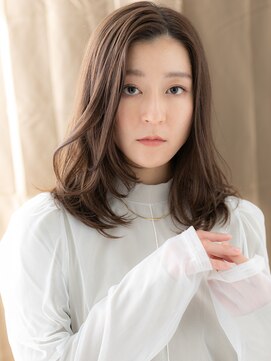 モッズヘア 越谷(mod's hair) ミルクグレージュくびれレイヤーかきあげミディアム30代40代X
