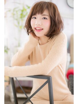 ミック 日暮里店(miq) 斜めバングで目力UP！暖色系カラーくせ毛風マッシュボブa1