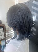 グラデーションカラー　ネイビーグレー　レイヤーボブ