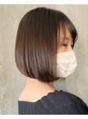 くびれレイヤーエモージュ薄めバングアッシュベージュ  縮毛矯正