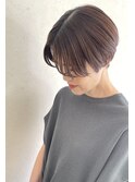 ハンサムショート/前髪なしショート/表面のみのハイライトカラー