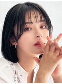 ナチュラルミディアムボブ透明感オリーブカラー暗髪カラー