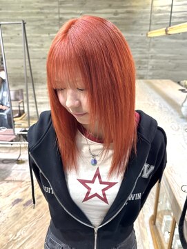 ヲタク(wotaku.) レッドオレンジブリーチカラーハイトーン暖色カラーリタッチ前髪