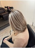 ハイライトカラーミディアムヘア暗めカラーデザインカラー