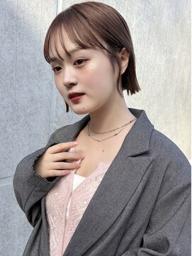 ラミエバイメルト 下北沢(lamie by melt) 切りっぱなしボブ小顔顔周りもみあげ暖色ナチュラルベージュ艶感