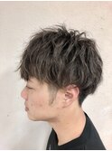 ピンパーマツーブロックショートマッシュ