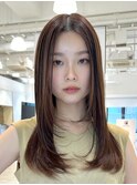 切りっぱなしボブエアリーロング美髪ピンクブラウン