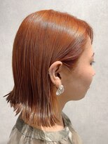 ローウェ 青山 表参道(Louwe)&nbsp;外ハネぱっつんボブ☆オレンジカラー/ハイトーンカラー