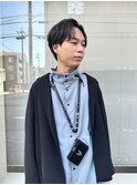 毛流れセンターパート無造作パーマツーブロック刈り上げ 