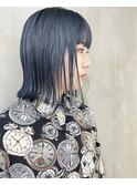 ダブルカラーケアブリーチハイトーンボブブルーカラーミニボブ