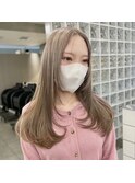 韓国ヘア顔周りレイヤーミルクティーベージュグレージュカラー