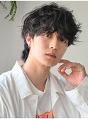 ニュアンスパーマアッシュブラックウルフ波巻きスパイラル渋谷