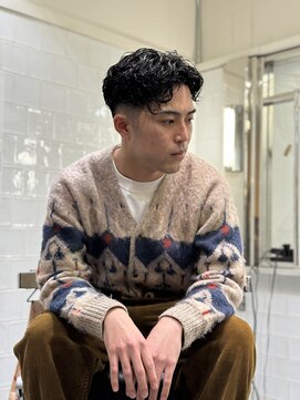 メリケンバーバーショップ フクオカ(MERICAN BARBERSHOP FUK) ハイライトマッシュパーマウルフアッシュブラック