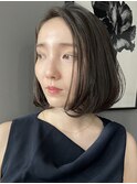 切りっぱなしショート・ボブ/絶壁解消/前髪なし/４0代/30代/丸顔