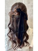 結婚式お呼ばれハーフ編み込み／ヘアセット/リボン/アレンジ
