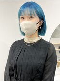 村上/みずいろカラー ケアブリーチ 切りっぱなしボブ ブルー