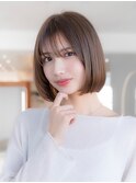 切りっぱなしボブ顔まわりレイヤーフルバング卵型小顔