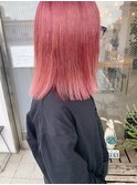 ケアブリーチピンクカラー切りっぱなし肩ボブ/自由が丘