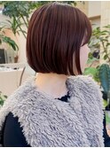 赤髪ボブチェリーレッドピンクブラウン暖色カラーボルドーカラー