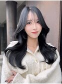 大人韓国くびれヘア/顔周りレイヤー/ブルーブラック