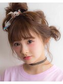 バンダナアレンジ 無造作アップヘア個性的ミディアム