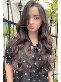 大人可愛いかきあげ前髪ロングヘアー暗髪カラーヘルシースタイル