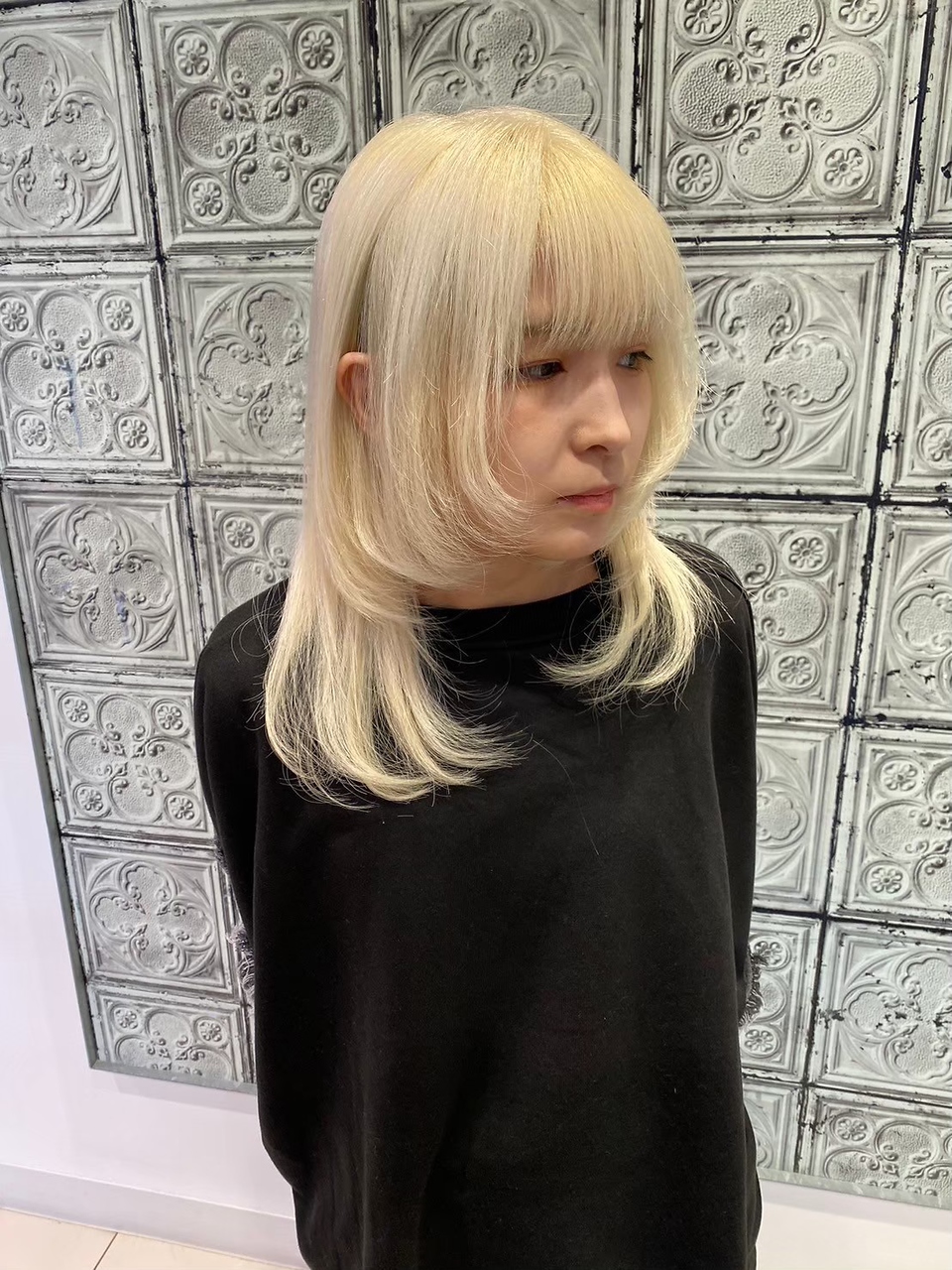 アース 会津若松店(HAIR&MAKE EARTH)&nbsp;ホワイトブロンド×レイヤーミディ