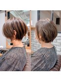 絶壁解消×マロンベージュ×40代×前髪長め大人ショートボブ永