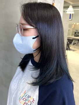 テトヘアー(teto hair) ウルフ　裾カラー　ネイビーブルー