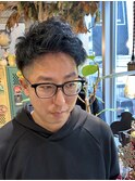 アップバングショートスタイル×ネイビーブルー