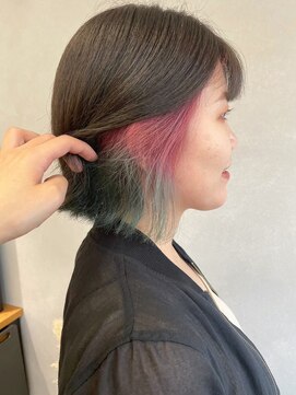 ミュラ(mulah) インナーカラーピンク×グリーンツートンカラー＊ミニボブ