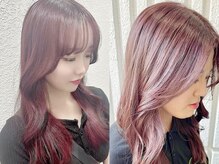 《フェイスレイヤー＆チェリーレッド（深め赤）》クールでカッコいい、お洒落女子な印象に[町田/ブリーチ]