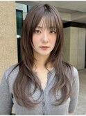 ロングレイヤー/顔まわりカット/ハッシュカット/ベージュカラー
