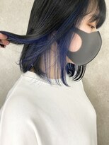 エリマ 調布(elima)&nbsp;インナーカラー ネイビーブルー イルミナカラー 前下がりボブ