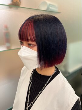 フェアレディ 烏山店(FAIRLADY) 切りっぱなしインナーカラーボブ◎チェリーレッド×ネイビー