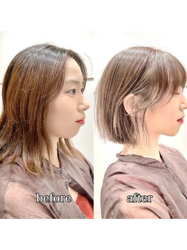 アフロートリノ(AFLOAT Leino) 【修】20代30代40代◎透明感カラー×韓国切りぱなしボブ