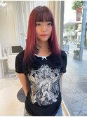 ブリーチハイトーンピンクチェリーレッドロングレイヤー裾カラー