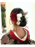 成人式　ヘアセット　シニヨン　カチモリ　水引　辻堂