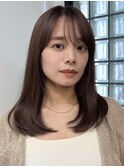 美髪ストレートレイヤー/シースルーバング/暗めカラーグレージュ