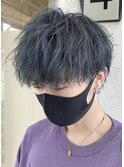ダークグリーン×スパイラルパーマ