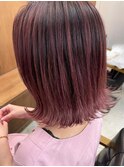カシスピンク 外ハネミディ デザインカラー 菊名
