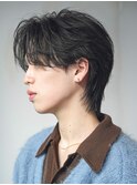 韓国マッシュカルマパーマコンマバングセンターパート黒髪ウルフ