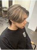 センター分けウルフ!ブリーチありシルバーグレー!!