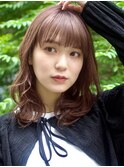 ピンクブラウン デジタルパーマ ミディアム ワイドバング