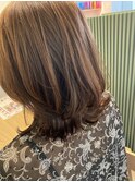 ミディアムボブウルフ 小顔補正立体カット×アースカラー