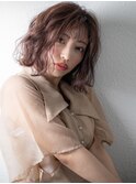 マロンベージュアッシュウェーブパーマ外ハネボブu戸頭20代30代
