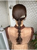 タイトヘア 編みおろし タイトアレンジ 参列ヘア 結婚式ヘア