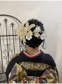 大人かわいい暗髪艶感 成人式ヘアヘアアレンジ 編み込み 中島