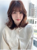 大人可愛いくびれヘアー/シースルーバング/艶髪ブラウン